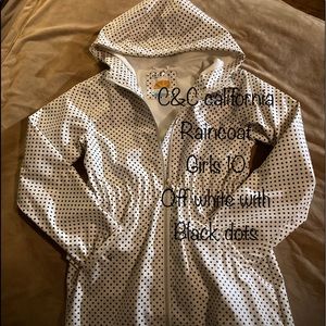 C&C California 
Girls Raincoat 
Size 10 
Off White with Black dots